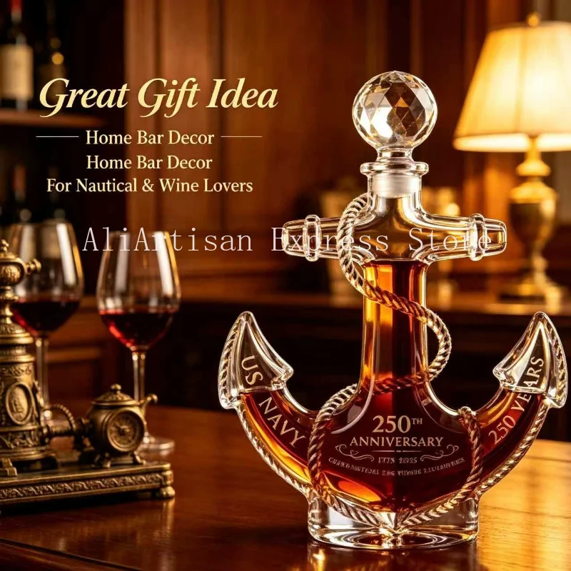 Home Bar Decor Nautical Anchor Sculpture Glass Liquor Bottle Creative Whiskey Decanter For Holiday Gift