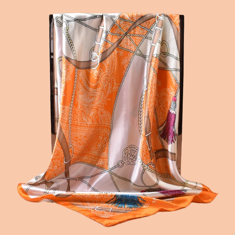 1pc Beige Vintage Print Scarf For Women, Soft & Elegant, Suitable For All Seasons, Versatile Square Scarf Can Be Used As Headsca