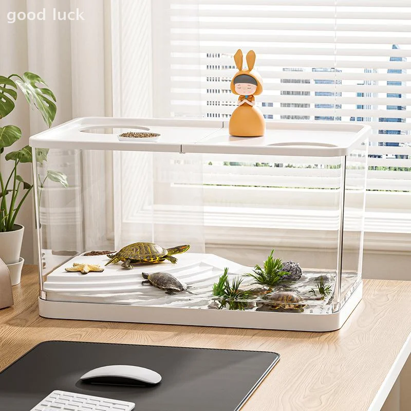 Hydroponic Clear Mini Fish Tank with Lid, Drop Resistant; Convenient for Desktop Home, Turtles, and Lazy Tanks