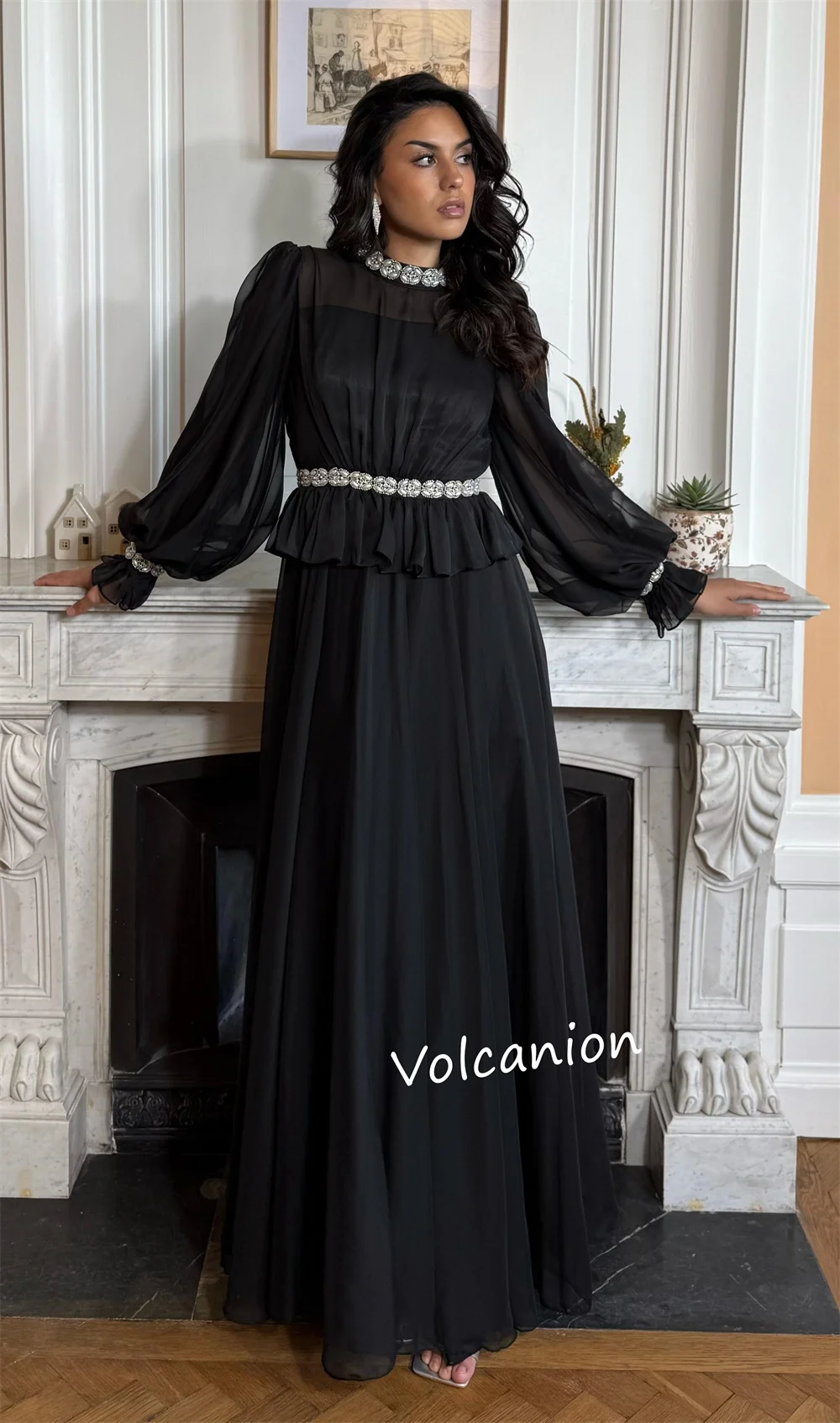 Vestidos largos acampanados con cuello alto fruncido y cuentas de Organza personalizados, ocasiones a medida, tallas clásicas y elegantes disponibles