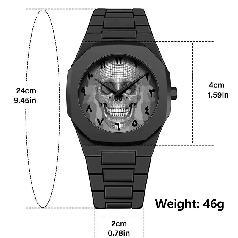 Relógio masculino esportivo leve com pulseira de policarbonato preto, cor do oriente médio, algarismos arábicos, mostrador de quartzo, à prova d'água