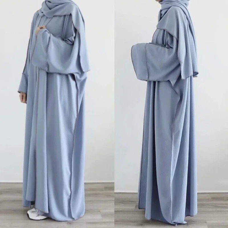 Imagem -02 - Duas Peças Abaya Quimono Combinando Conjunto Muçulmano Ramadan Abayas para Mulheres Dubai Turquia Interior Hijab Vestido Africano Islam Roupas Jilbab