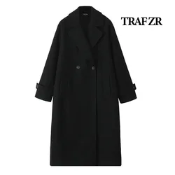 TRAF ZR Woolen Coat New in Outerwears Autumn Adjustable Waist Coats Long Winter Coat for Women Elegant and Pretty Women's Coats