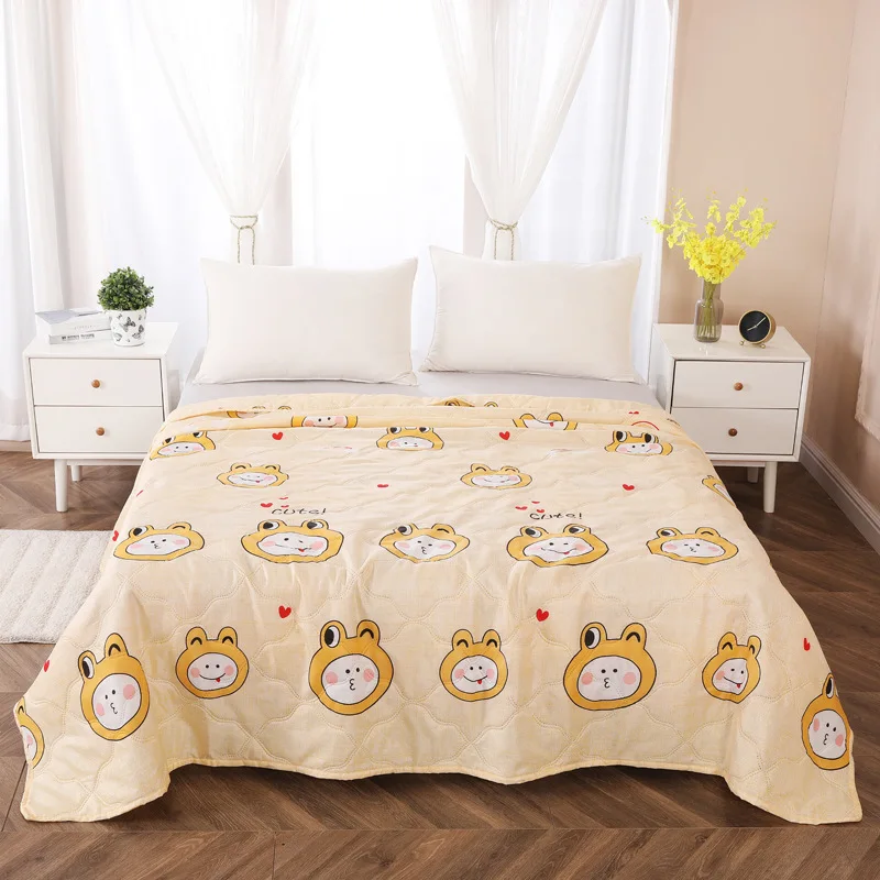 Summer Quilt Brushed Print Washed Cotton Air Condition Comforter Student Kids Dormitory Bedding Washable Accessory