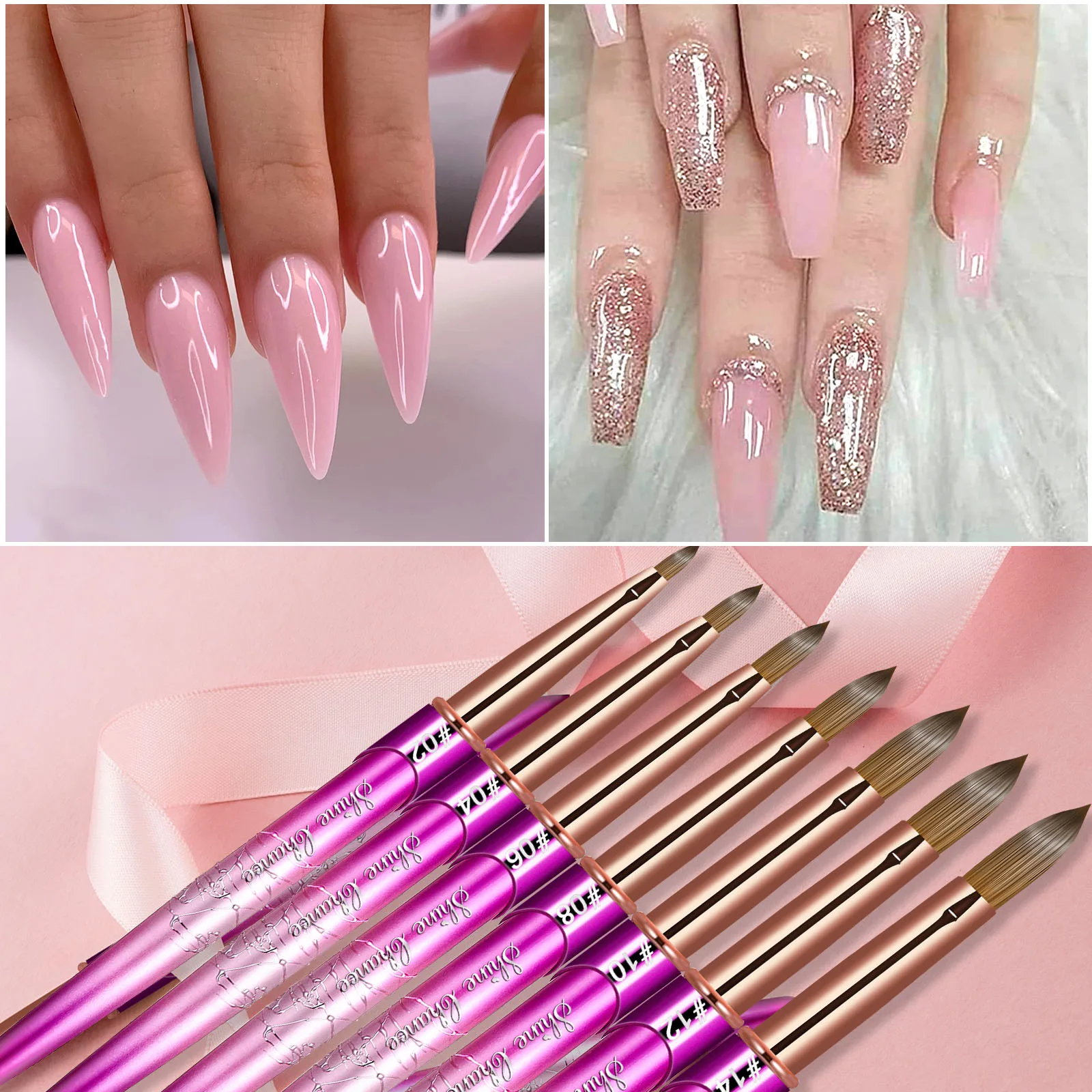 Kolinsky Acrylic Nail Art Brush Wood Handle Nail Art Mink Brush Gel Builder Nail Tools Manicure Brush Drawing Tools Size 2-14