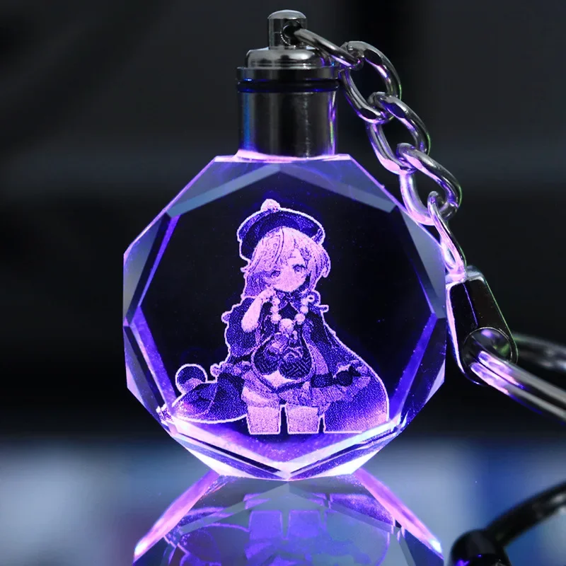 Genshin Impact Anime Figure Game Character Venti Eula Zhongli Colorful Luminous Crystal Keychain Children\'s Toy Birthday Gifts