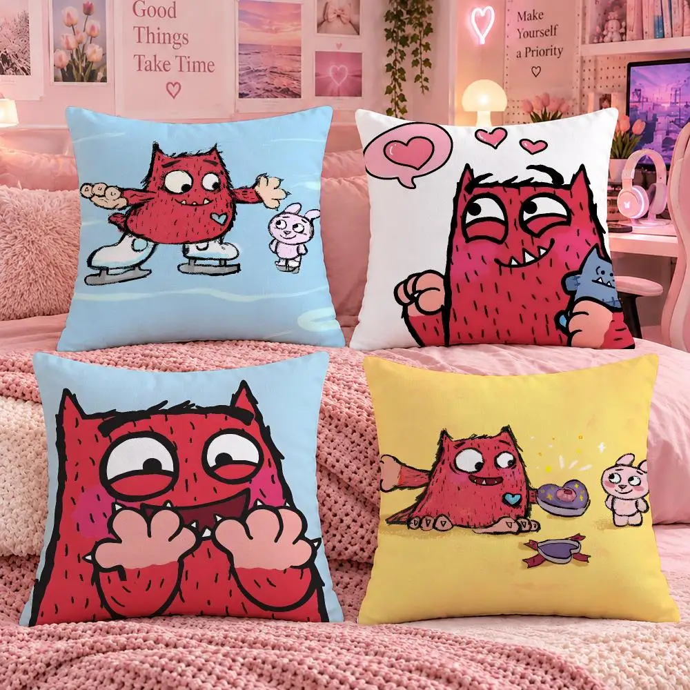 Cartoon Cute Kids L-Love Monster Cushion Cover Double Sided Print Short Plush Pillow Sofa Bedroom Dorm Room Decor Gift