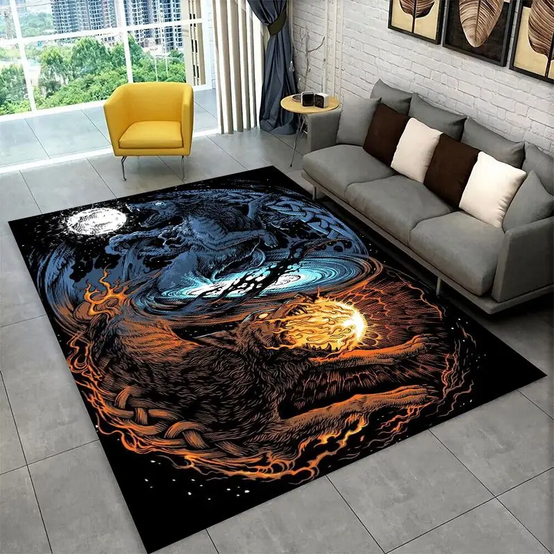 Viking Totem Nordic Rune Valhalla Vegvisir Odin Large Area Rug Non-slip Carpet for Bedroom Living Room Sofa Doormat Floor Mat