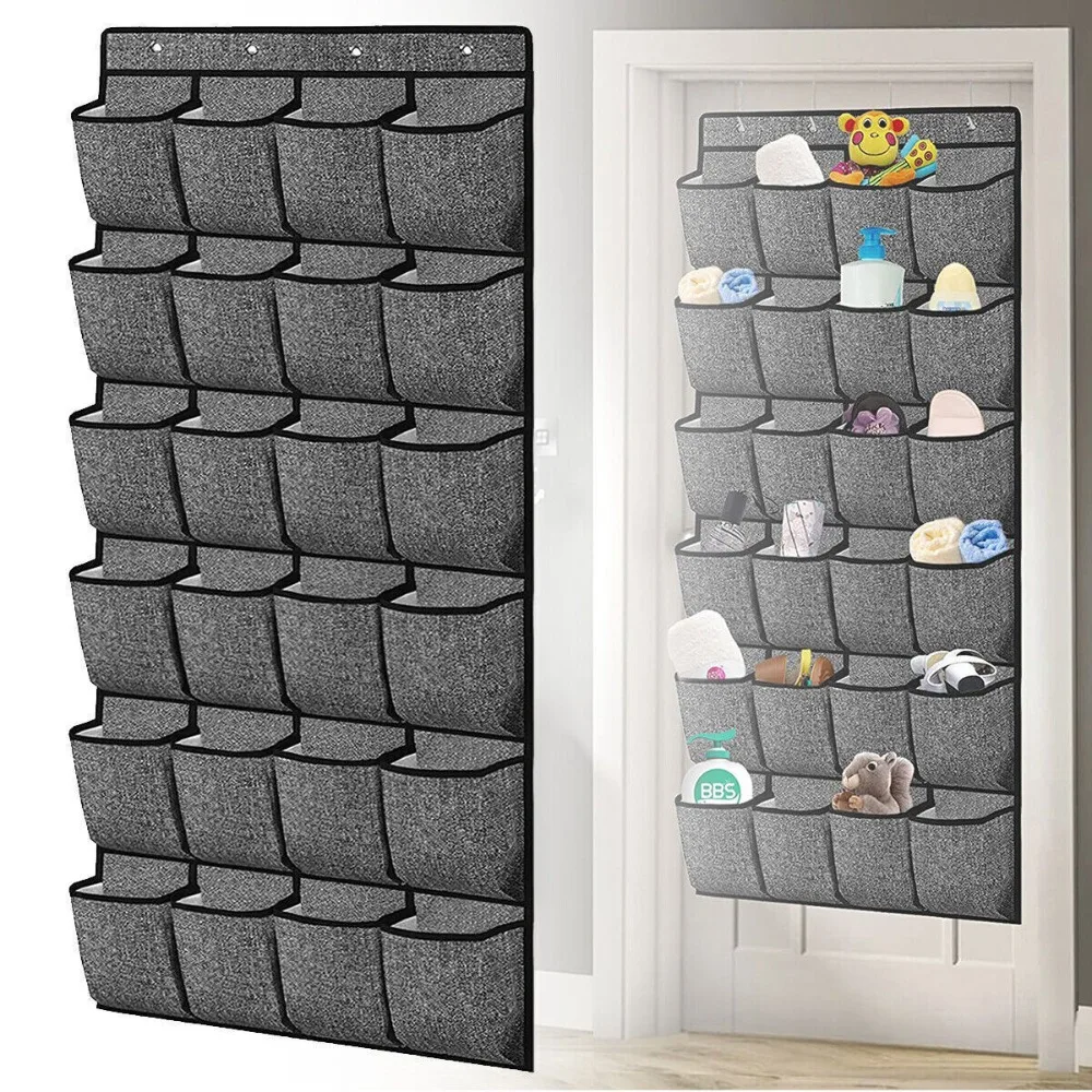 Durable 24 Pocket Over Door Hanging Shoe Rack Large Grey Closet Organizer Non-woven Storage Bag Hanging Storage Hanger