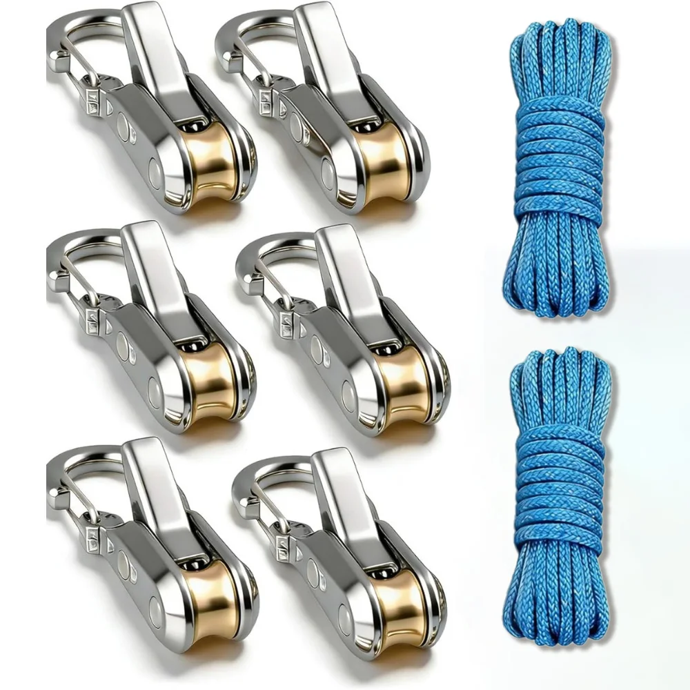 Multifunctional rope rollers & Puller - Stainless Steel Portable rope tensioner with rope rollers 6 pack ,paracord tensioner, Heavy-Duty Tie Down for Outdoors, Tarps, Boating & Camping Gear,  Durable & Lightweight，Includes reflective Cord  Carry Case