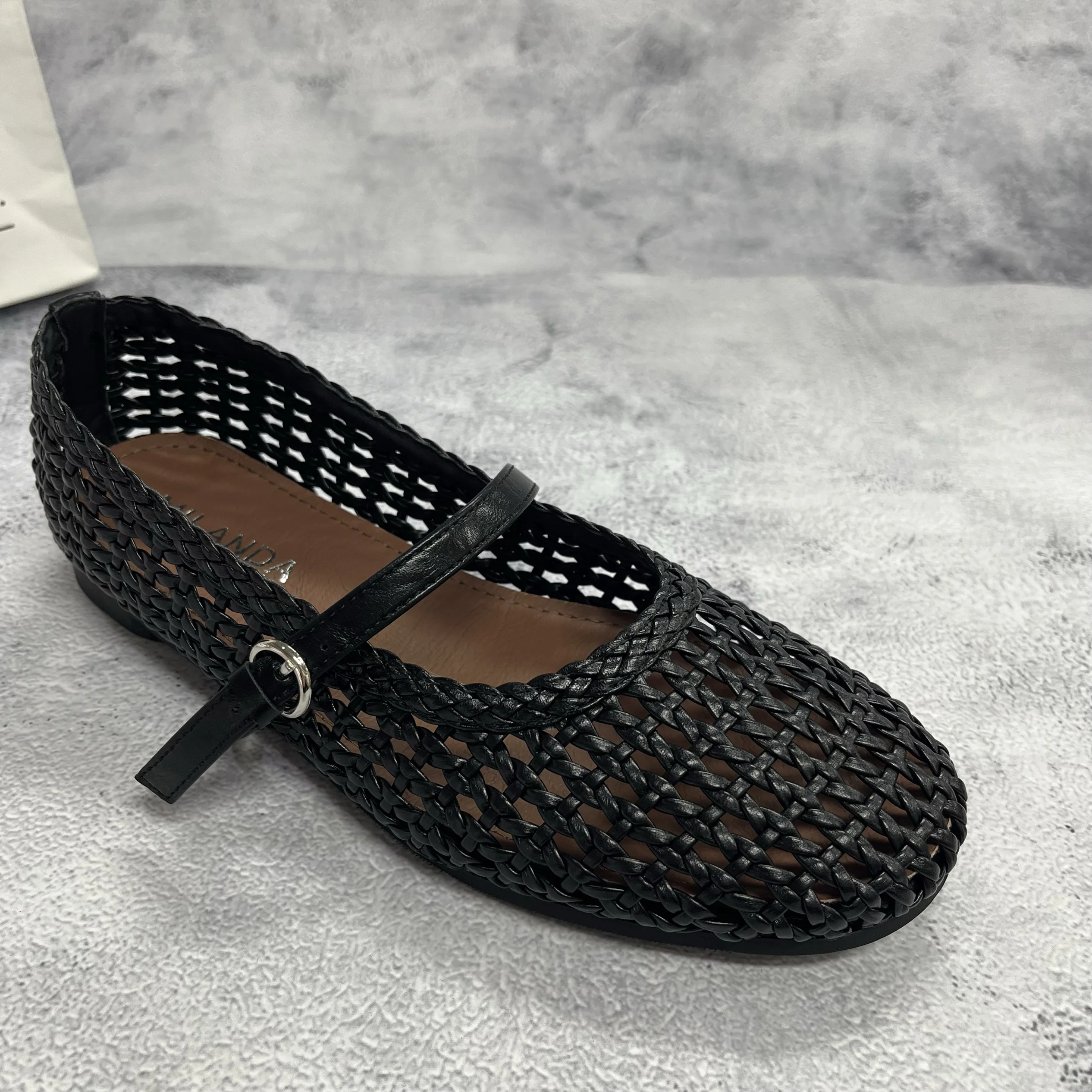 

Новинка 2023 года, тканые слипоны Mary Jane oes, модные универсальные женские повседневные туфли Fierman oes с низким вырезом и круглым носком на резиновой подошве