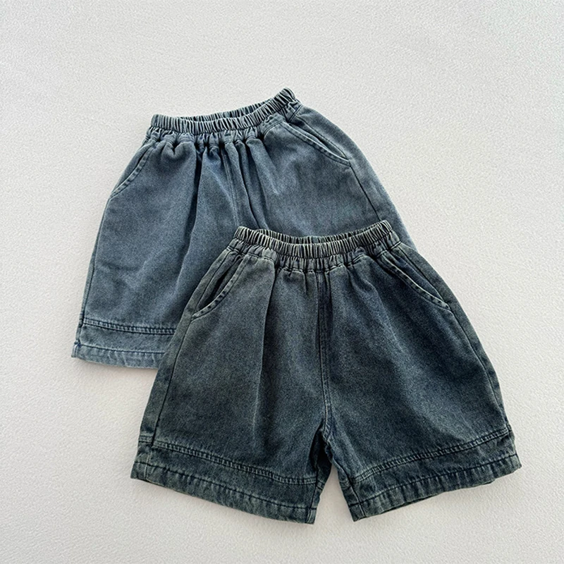 

2024 Summer Casual Boys Denim Shorts Kids Fashion Shorts Pants Elastic Waist Wide Leg Jeans Shorts Children Clothes 1-7Years