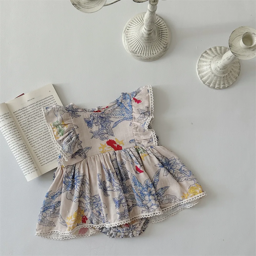 

Summer Korean Style Climbing Suit Sleeveless Cotton Print Toddler Baby Girls Jumpsuit 0-18M Baby Girl Clothing