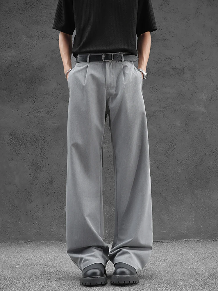 

Casual Loose Men's Summer Ice Silk Straight Leg Long Pants Drapey Suit Trousers Faionable Versatile Long Trousers