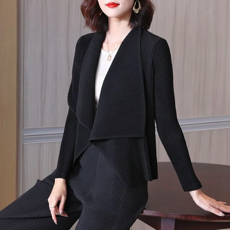

Pleated Loose Casual Coat Female Fashion 2023 Spring New Solid Coat Polo Collar Shoulder Long Sleeve Cardigan Female Coat Tops