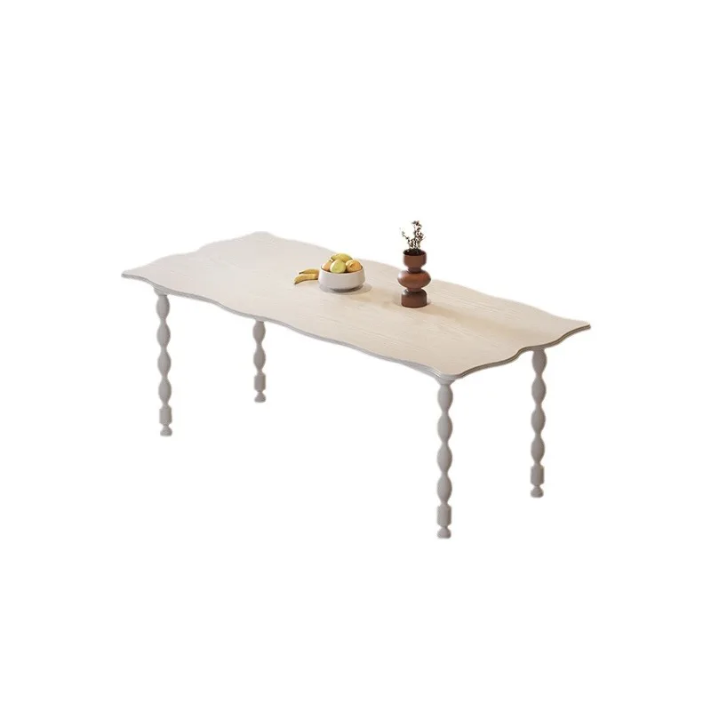 

French cream style solid wood dining table and chairs American retro long round dining table all solid wood table modern