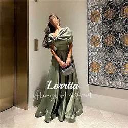 Olive Green Elegant Evening Gown Long A Line Satin Floor Length Customized Shoulder Dubai Formal Event Dresses for Prom Dress