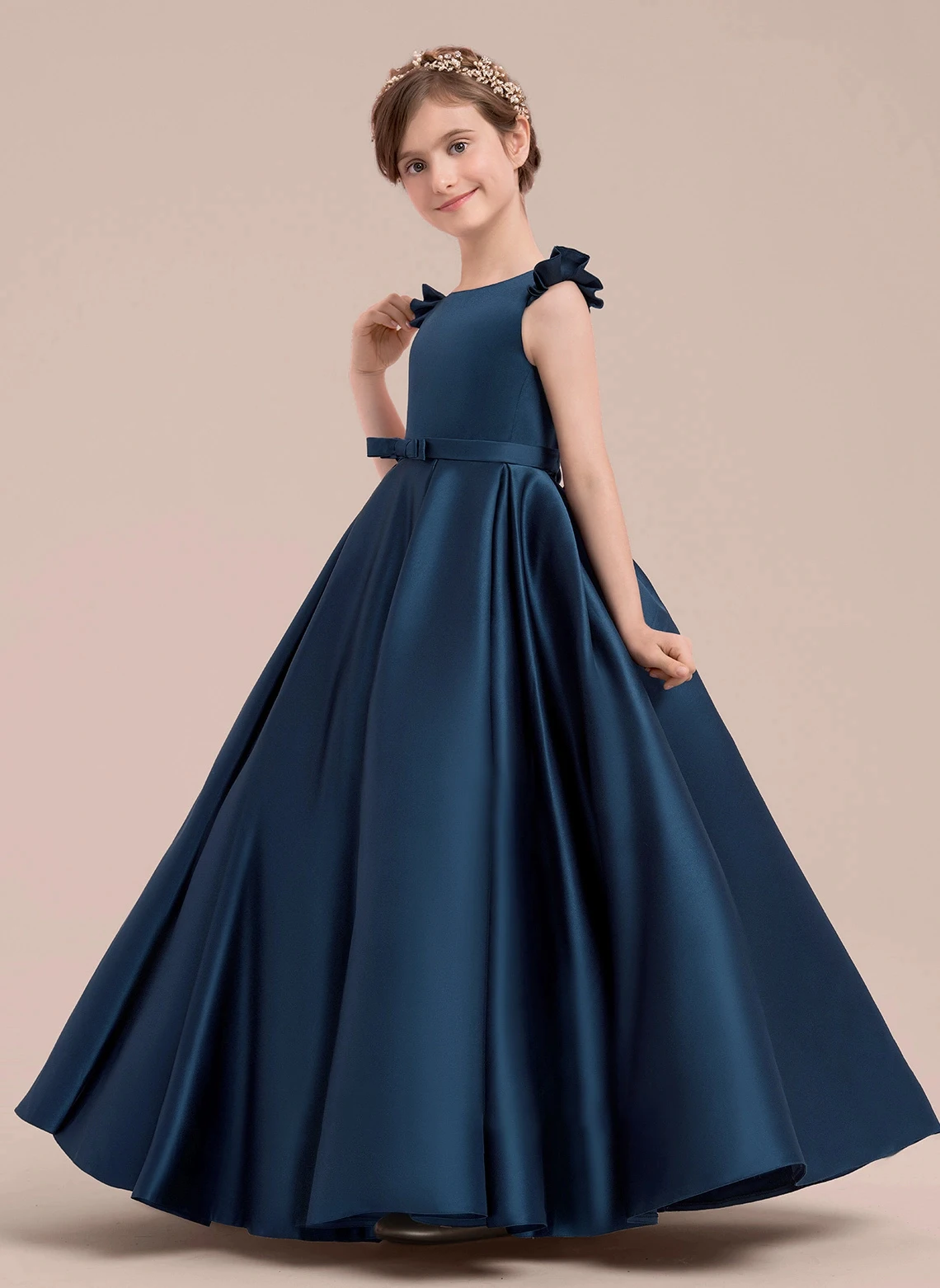 Junior Bridesmaid Dress Ball-Gown/Princess Scoop Floor-Length Satin Flower Girl Dress First Communion Dress 2-15T