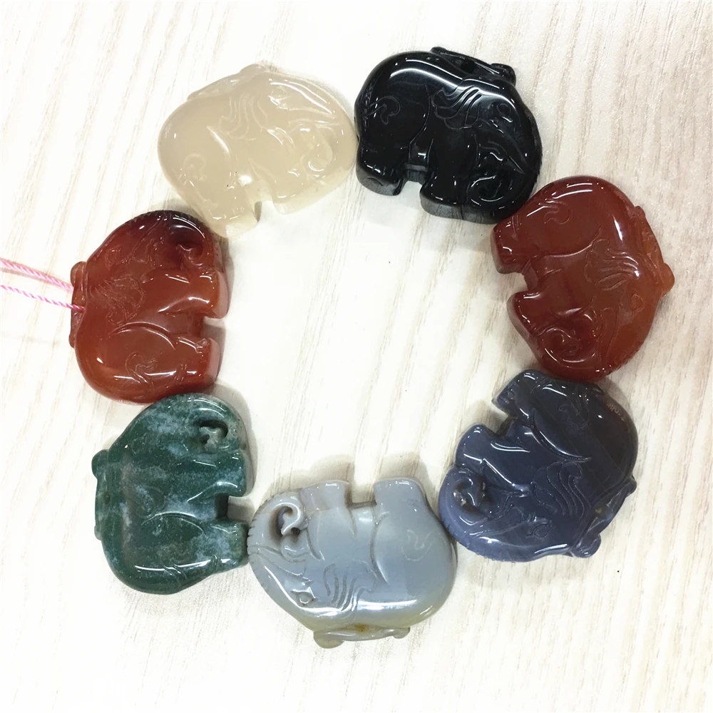 

New Natural Indian Red Black Agates Onyx Stone Pendants Elephant Animals Necklace Charms for Jewelry Making 4pcs Wholesale Lot