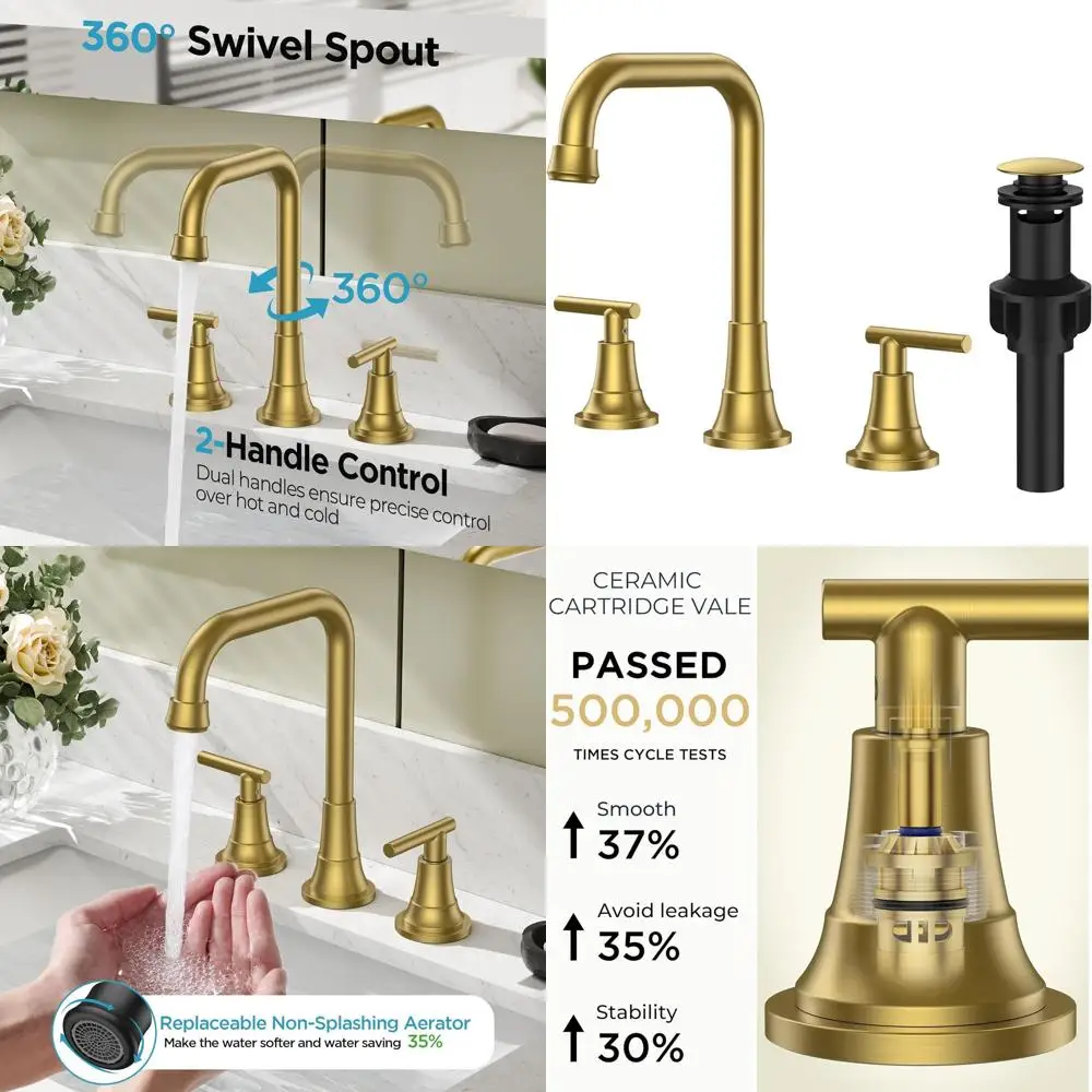 

8 Widespread 2-Handle Brushed Gold Bathroom Faucet with Pop-Up Drain and Swivel Spout for RV Vanity
