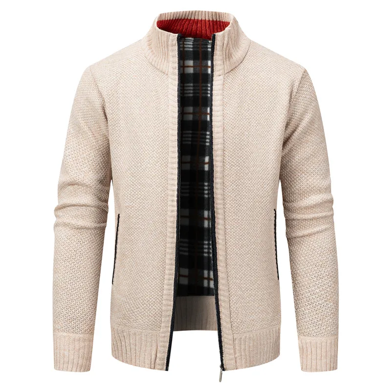 

Мужской утепленный флисовый кардиган на молнии, осенне-зимний повседневный вязаный свитер, удобная одежда среднего возраста, стиль среднего возраста