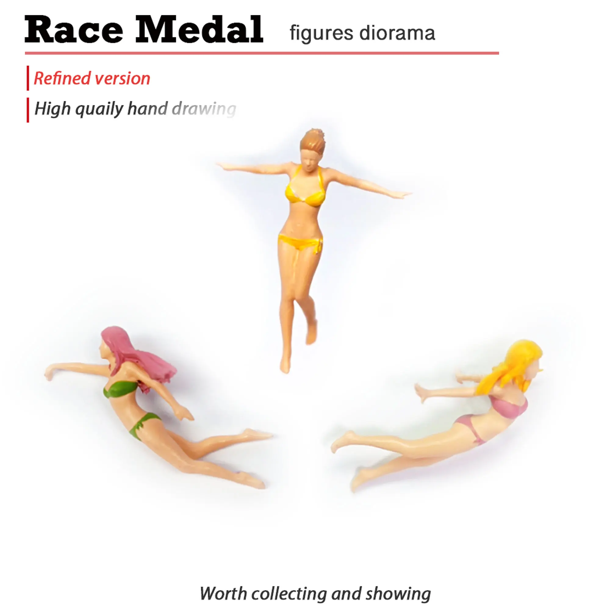 RaceMedal underwater beauty swimsuit 1/64 Action figure swimming model figurine miniature man swimming in the sea static hand ac