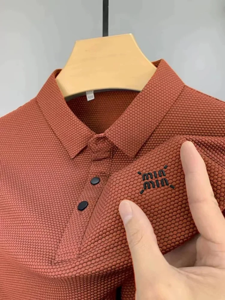 

Summer mens ice silk elastic short sleeve new fashion custom relief design POLO shirt highquality breathable quick drying Tshirt