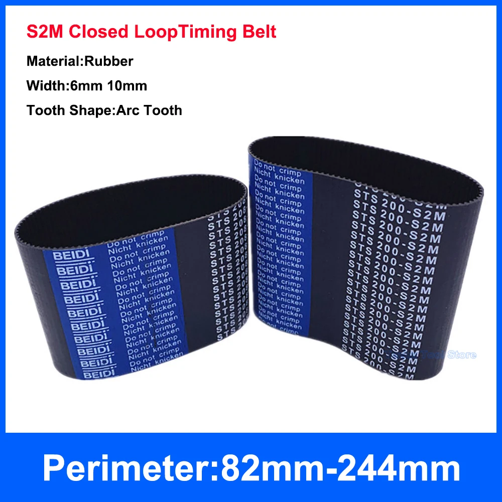 

1PCS S2M Timing Belt Black Rubber Synchronous Closed Loop Transmission Belt Width 6mm 10mm Perimeter 82mm-244mm