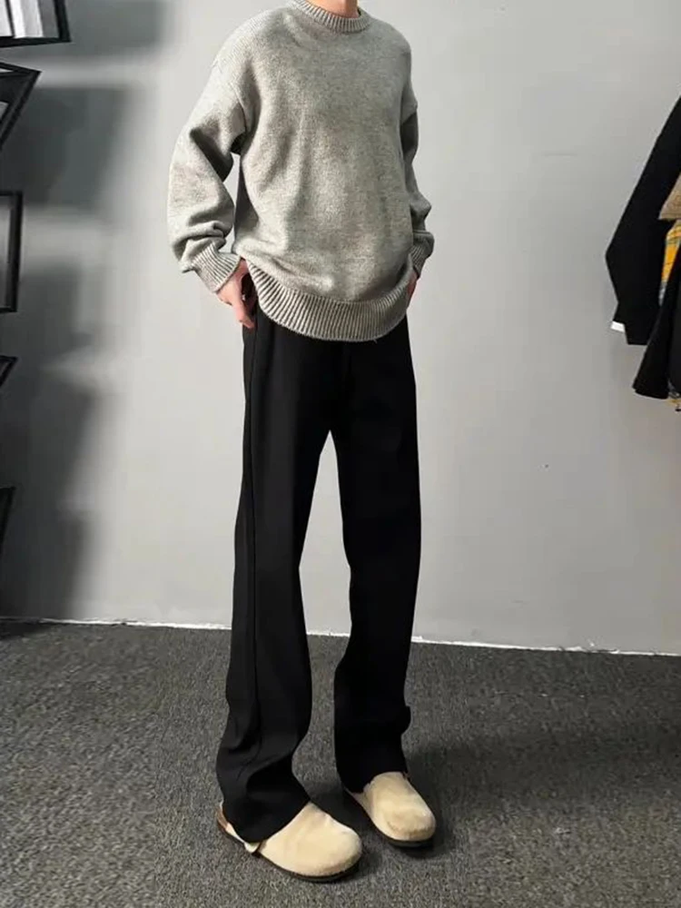 Bla American Sle Curved Knife Pants Men's Autumn Winter Fce Lined Straight Leg Suit Pants Drapey High End Feeling