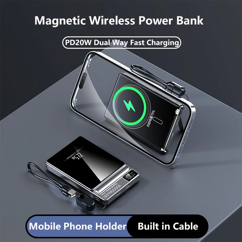 

10000mAh Magnetic Power Bank with Stand USB C PD 22.5W Wireless Fast Charger External Battery for Magsafe for iPhone 17 Samsung