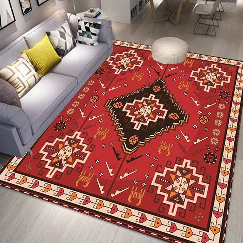 Vintage Pattern Non-Slip Polyester Carpet, Machine Washable, Durable Floor Mat for Living Room, Bedroom, and Home Decor - Large
