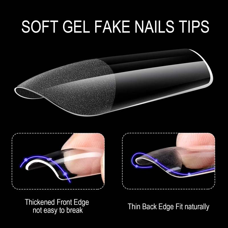 48개/봉투 풀커버 아크릴 네일 팁, 세미 프로스티드 프레스온 네일 팁, 네일아트 오벌 아몬드 스컬프티드 매니큐어 가짜 네일