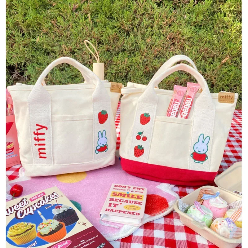 

Miffy Handbag Having A Partition Layer Leisure Portable Solid Color Lovely Girls Bento Lunch Box Bag Canvas Gift Go Out