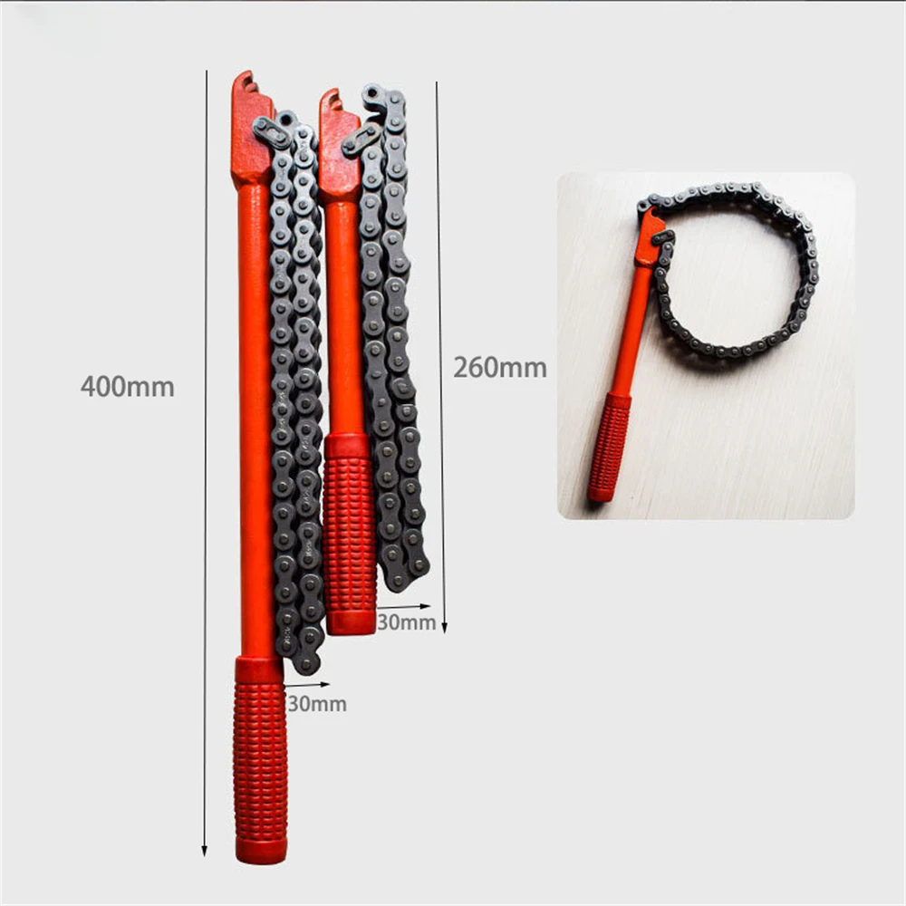 1pcs 260/400mm Chain Wrench Extended Oil Grid Disassembly Duty Double Hook Filter Element Tool, Multi-functional Filter Plate