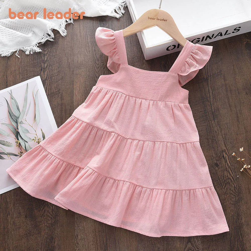 Bear Leader estate 2023 New Casual Baby Kid Girl Infant senza maniche Ruffles Princess Dress Cute tinta unita coreano abbigliamento per bambini