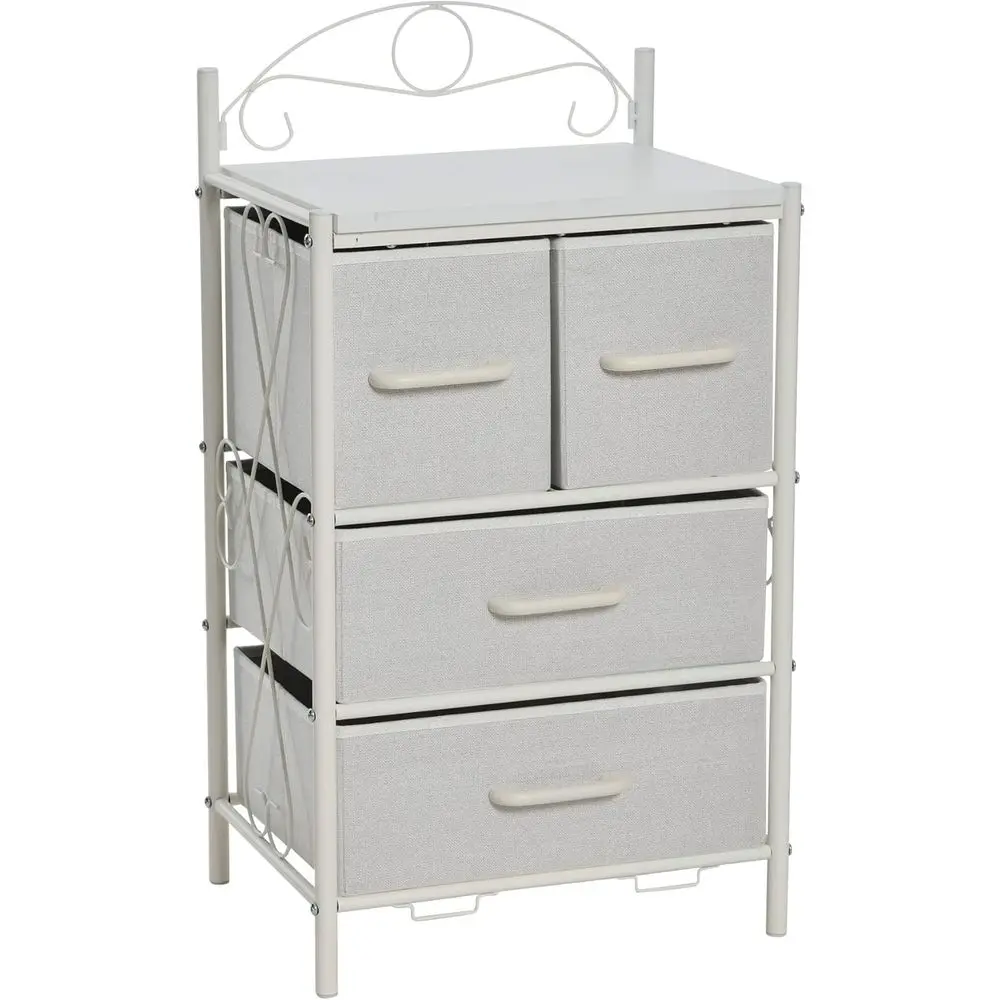 

Victoria Dresser Nightstand Storage Organizer with 4 Drawers Metal Frame and Scandinavian White Top night stands for bedroom