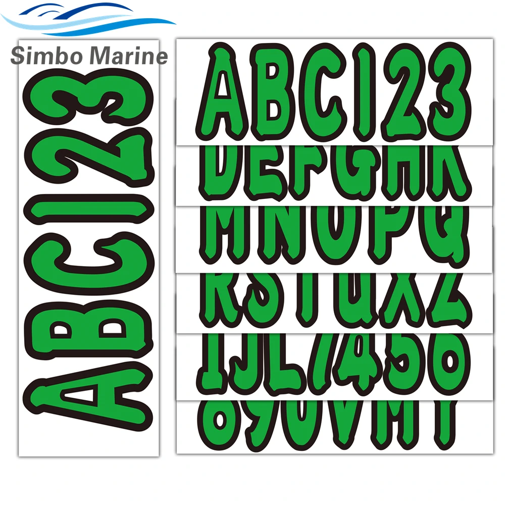 4 Sets of A-Z 4 Sets of 0-9 Green Decals for Boat letters and numbers registration