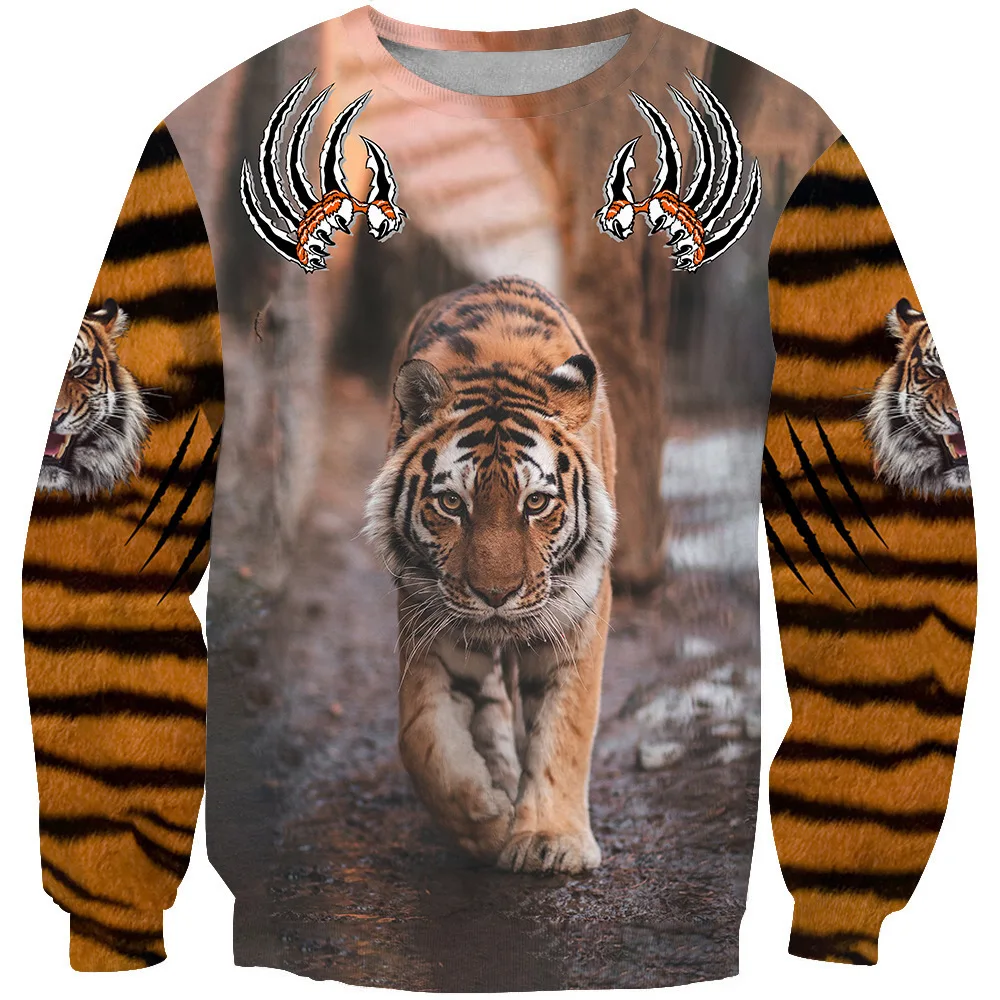 

Fashion Tiger Animal Graphic 3D Print Polyester Men's Hoodless Sweatshirt Spring And Autumn Casual Thin O-neck Hoodie Streetwear