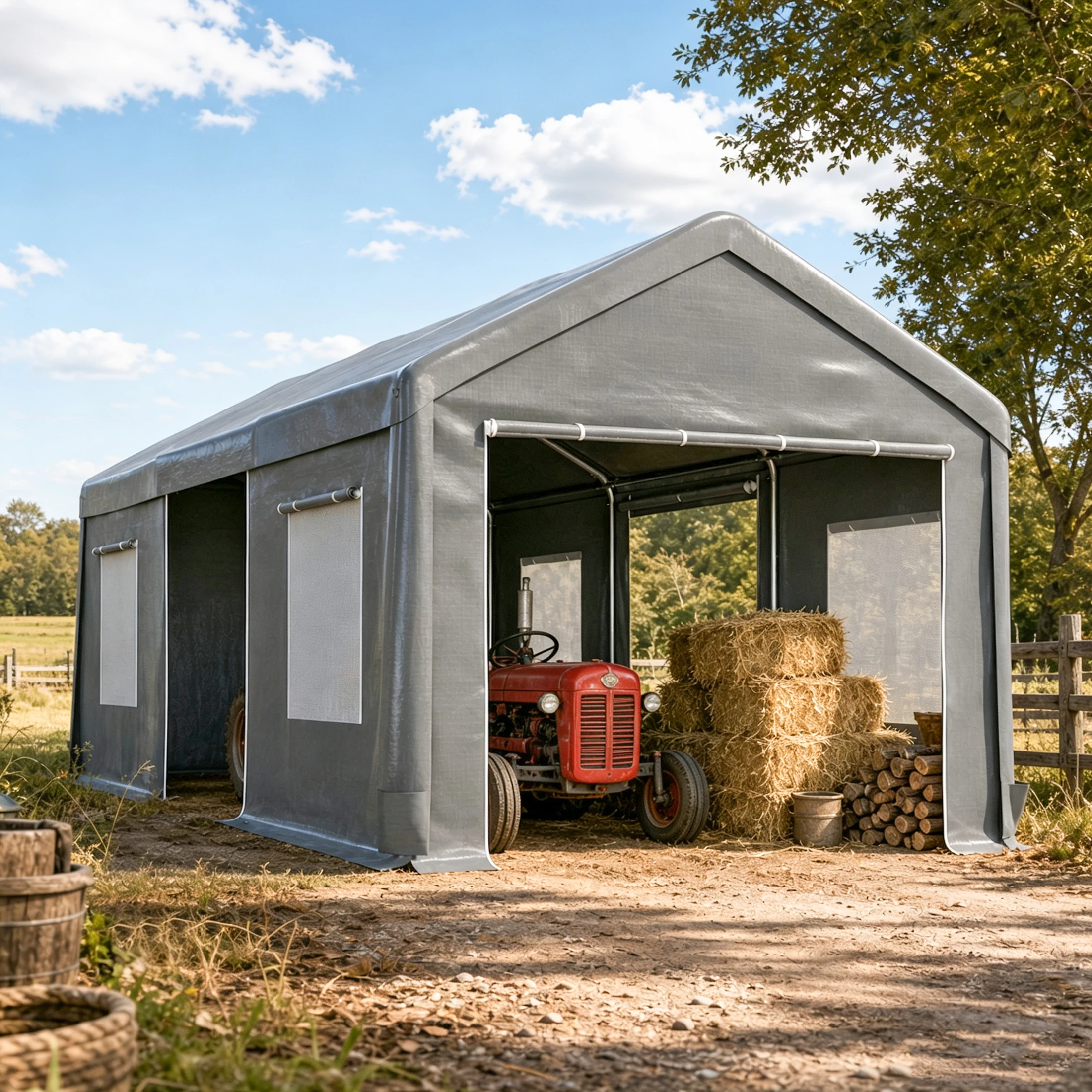 12x20FT Heavy Duty Galvanized Steel Carport Canopy Multi Anchoring System Wind Resistant Outdoor Tent with Sidewalls for Truck Storage
