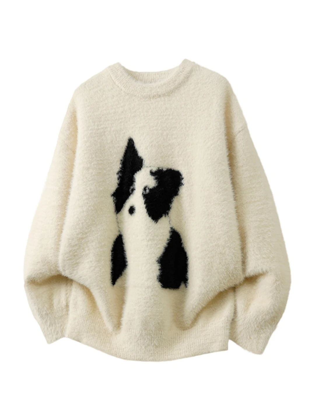 

American Cartoon Dog Head Knit Sweater Men's Winter Camere Casual round Ne Knitted irt Lazy Feeling Couple Inner Wear