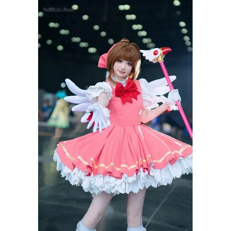 Anime Cardcaptor Sakura Card Captor Cosplay Kinomoto Sakura Cosplay Costume Wig Pink Lolita Dress Halloween Fancy Cos Party Suit