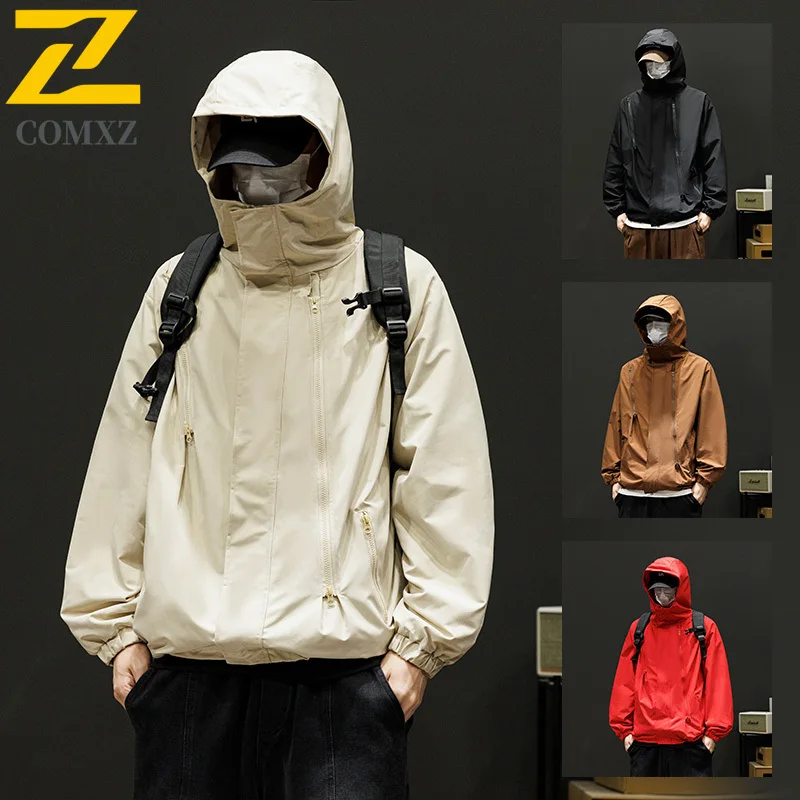 New Spring Couple's Hooded Windbreaker Multi-Zip Outdoor Casual Jacket Waterproof Windproof Youth Hiking Coat Trendy Streetwear