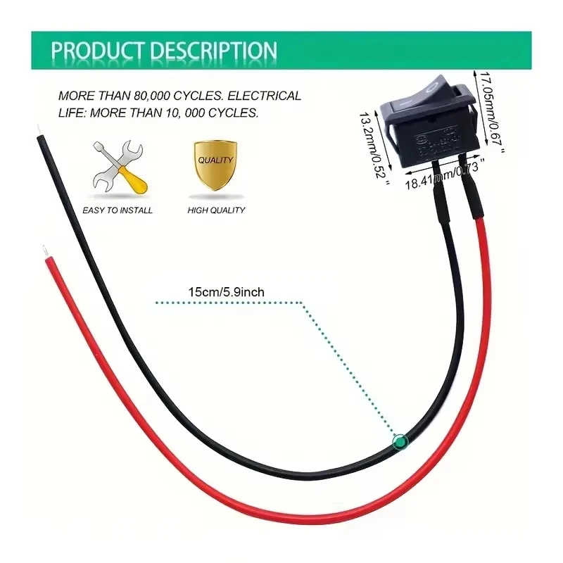 10Pcs Kcd1-F Pre-Wired Rocker Switch Spst 2Pin 2Position Black Square Toggle Switch 6A/250V 10A/125V Copper Contacts On-None-Off