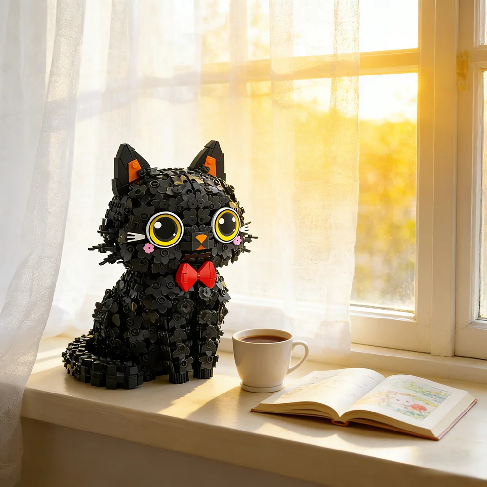 Micro Mini Building Blocks Flower Cat Model, Cute DIY Construction Set, Healing Desk Decor, Fun Gift for Pet Lovers