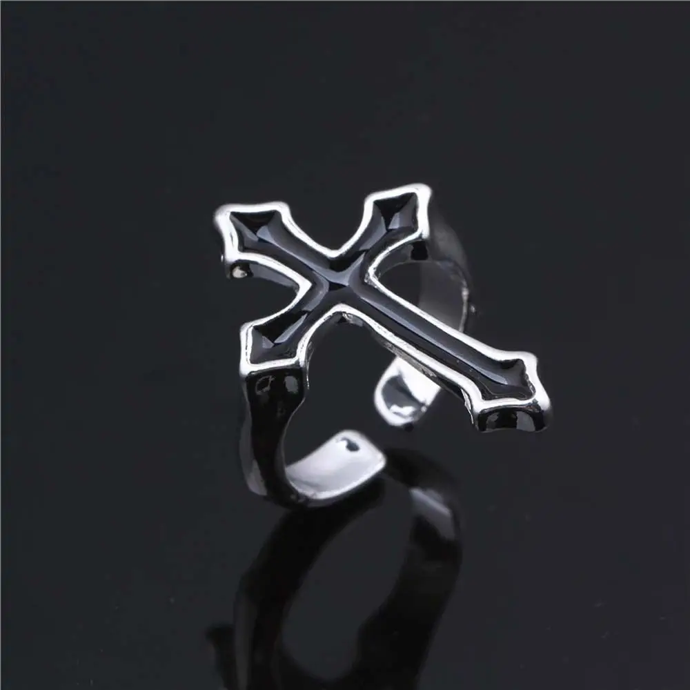 Trendy Adjustable Retro Cross Punk Long Chain For Girls Women Open Rings Korean Finger Rings Drop Earrings Alloy
