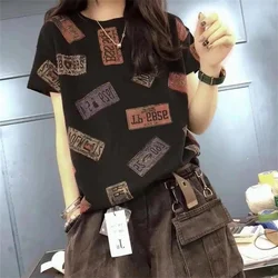 女性用プリントTシャツとワイドレッグジーンズ,2点セット,女性用ファッション,痩身2点セット,新しい夏のコレクション2024