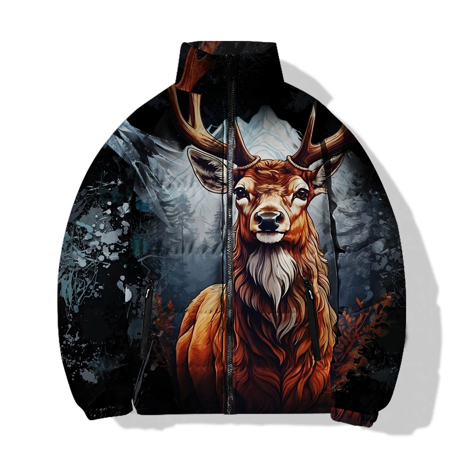 Winter Men\'s Coat Loose Warm Jacket Cow and Horse Print Cotton Jacket Harajuku Streetwear Mens Clothing Jackets Coats