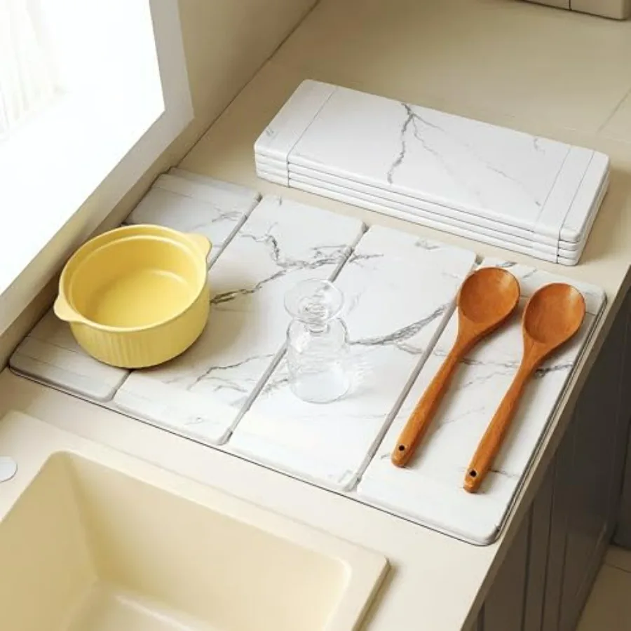 

Large Stone Drying Mat for Kitchen Counter 24.5 x 16 Quick-Dry Non-Slip Counter Protector for Dishes Cups Bottles in Gray Smart