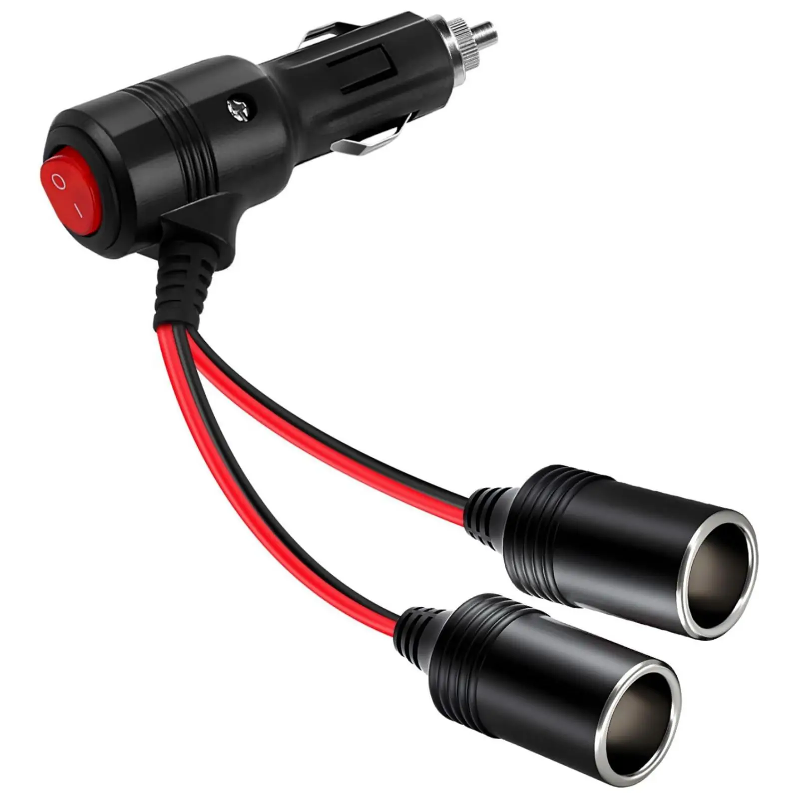 1Pc Universal Car Cigarette Lighter Splitter Adapter With On Off Switch 1 Male To 2 Female Sockets 15A Fuses For 12V/24V Car