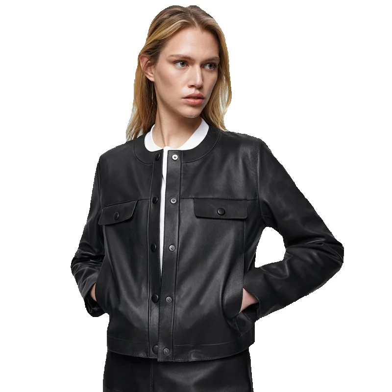 

Women's Fashion Black Leather Coat New Women's Spring Long Sleeved Washed Leather Jacket Short Motorcycle Coat